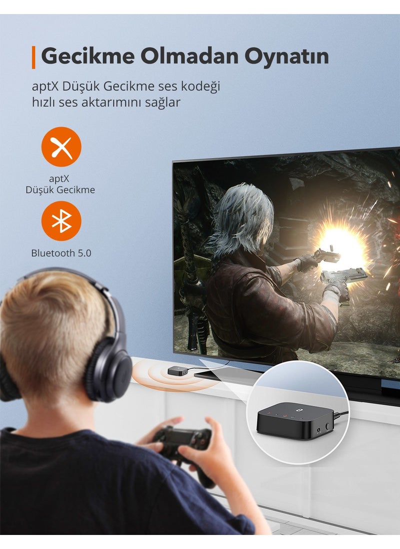 TT-BA09 PRO BT 5.0 Codec Viewer with aptX Low Latency TV Home Audio System Compatible 3.5 AUX RCA SPDIF In/Out Receiver/Transmitter 24 Hours Battery Life