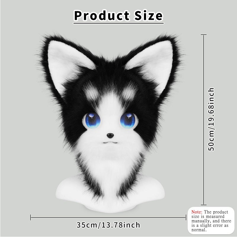 HAOAN Animal Furry Fursuit Head Mask Plush Cat Fox Mask Costume Props for Halloween Cosplay Party - Image 2