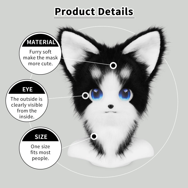 HAOAN Animal Furry Fursuit Head Mask Plush Cat Fox Mask Costume Props for Halloween Cosplay Party - Image 3