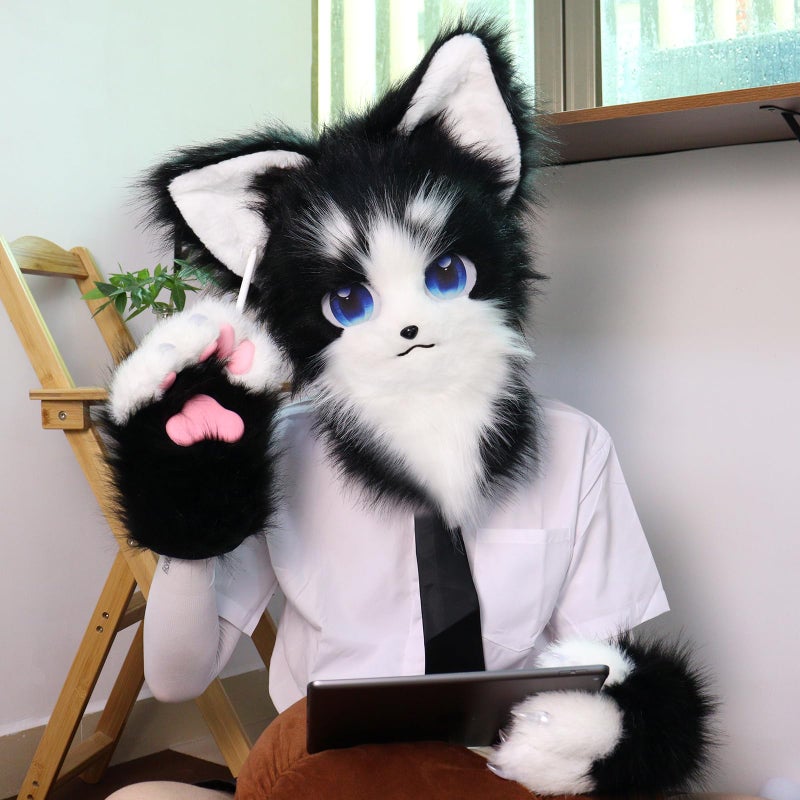 HAOAN Animal Furry Fursuit Head Mask Plush Cat Fox Mask Costume Props for Halloween Cosplay Party - Image 5