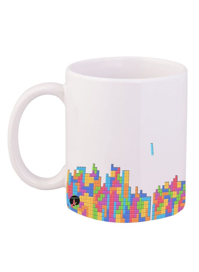 RYN Video Game Tetris Design Mug White/Yellow/Pink 11ounce