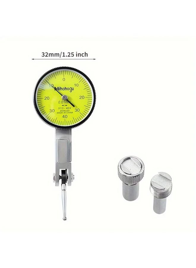 32mm Dial Test Indicator Gauge 0 0 8mm Range 0 01 Resolution With Steel Clamps - Image 1