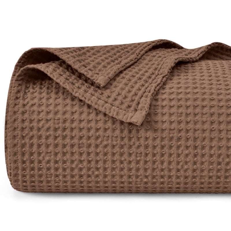 PHF 100% Cotton Waffle Weave Blanket Twin Size 66""x90""-Lightweight Washed Soft Breathable Blanket for All Season-Perfect Blanket Layer for Couch Bed Sofa -Elegant Home Decoration - Cappuccino - Image 1