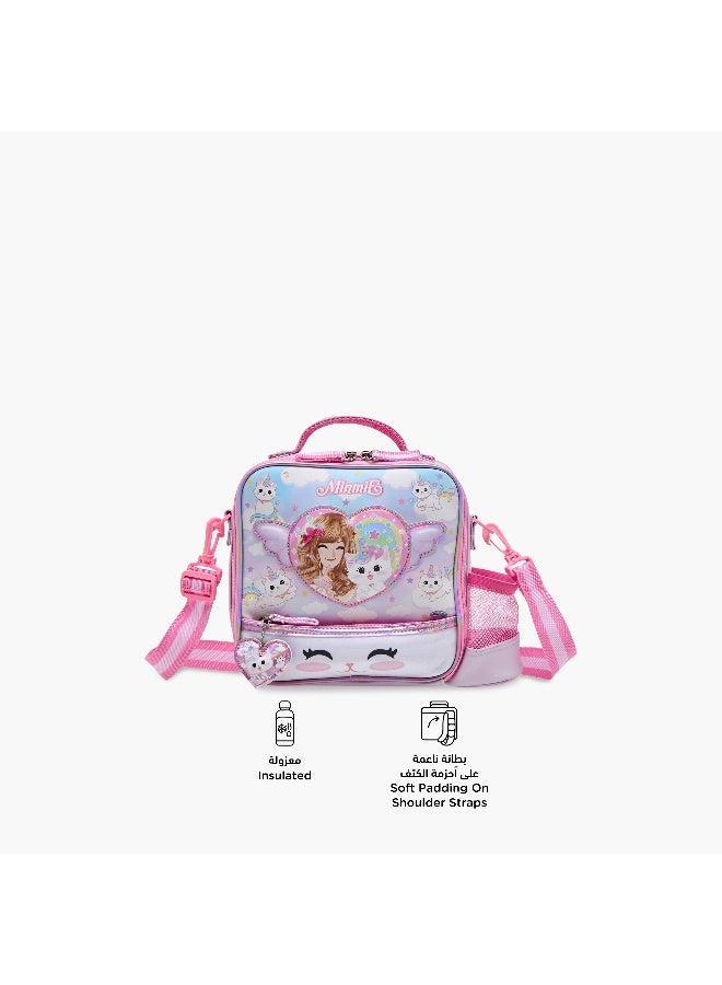 Minmie Caticorn Dream- Lunch Bag-With Handle & Strap-Printed-Rectangle (Pvc) Pastel Purple \ 22x10x22 - Image 4