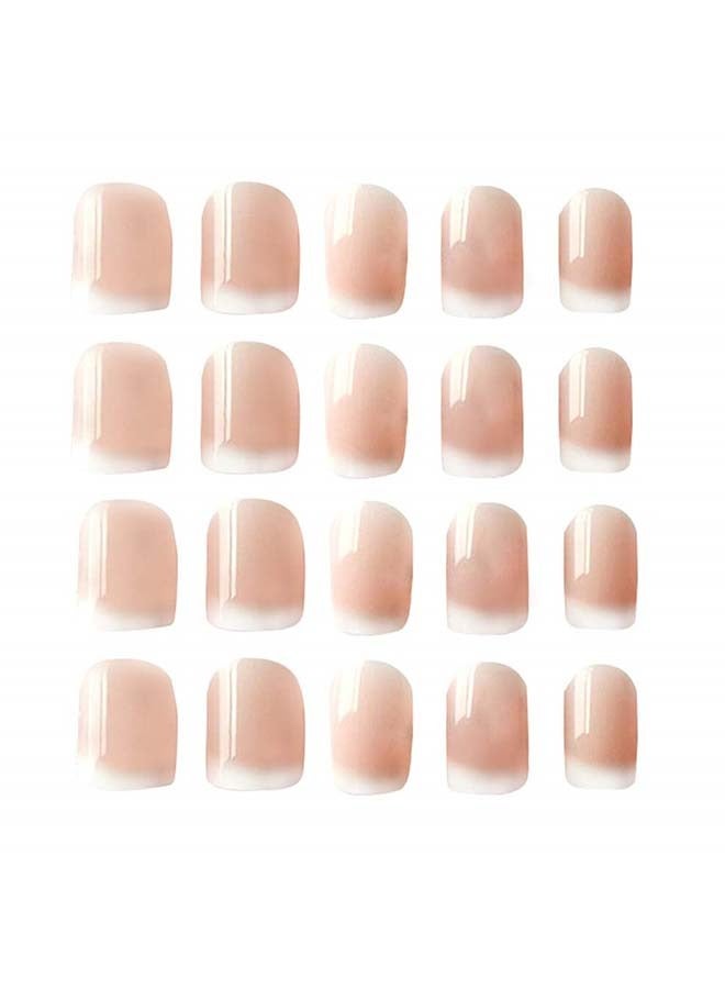 French Press on Nails 24Pcs Acrylic Medium Length Glossy Fake Nails Nude Color Set for Women and Girls - Image 1