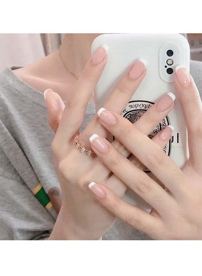 French Press on Nails 24Pcs Acrylic Medium Length Glossy Fake Nails Nude Color Set for Women and Girls - Image 2