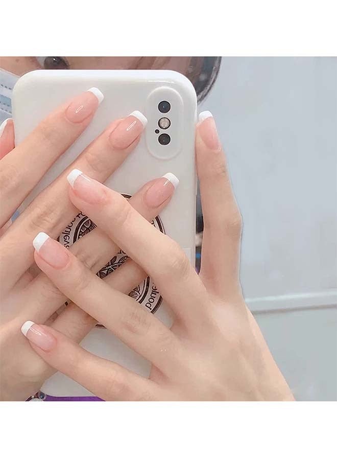 French Press on Nails 24Pcs Acrylic Medium Length Glossy Fake Nails Nude Color Set for Women and Girls - Image 3