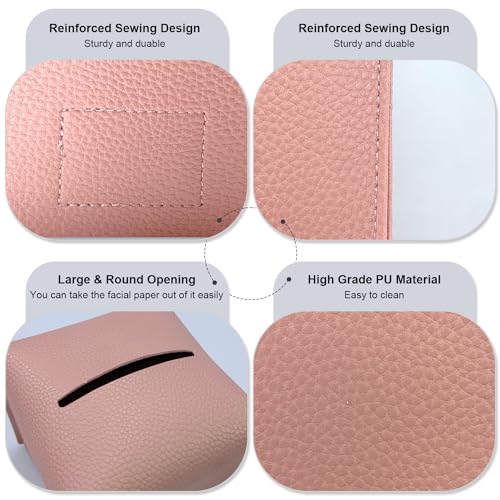 PENGLONG Tissue Box Cover 5X5X5'' PU Leather Tissue Holder Square Tissue Cube Box Organizer for Bathroom Vanity Countertop, Car, Night Stands, Office, Home, Kitchen (1Pack, Pretty Pink) - Image 4