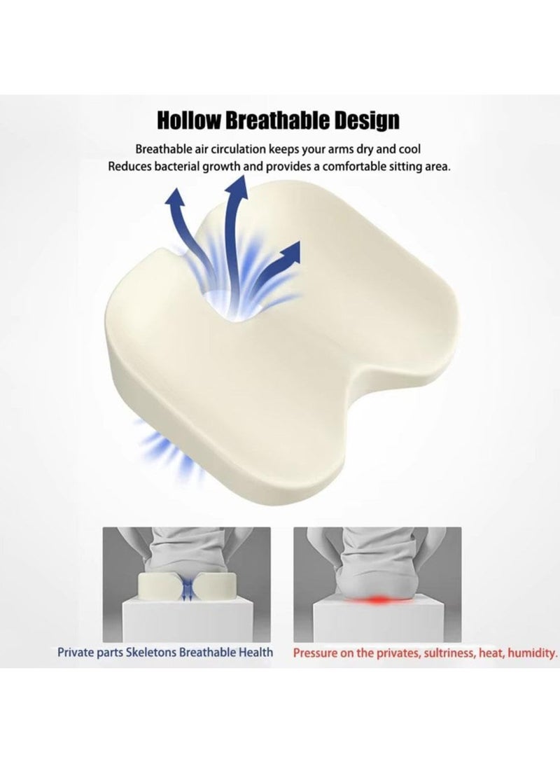 بيوينتي Orthopedic Memory Foam Seat Cushion – Breathable Non-Slip Chair Pad for Tailbone  Sciatica Pain Relief, Ideal for Office, Car, Wheelchair  Home White - Image 3