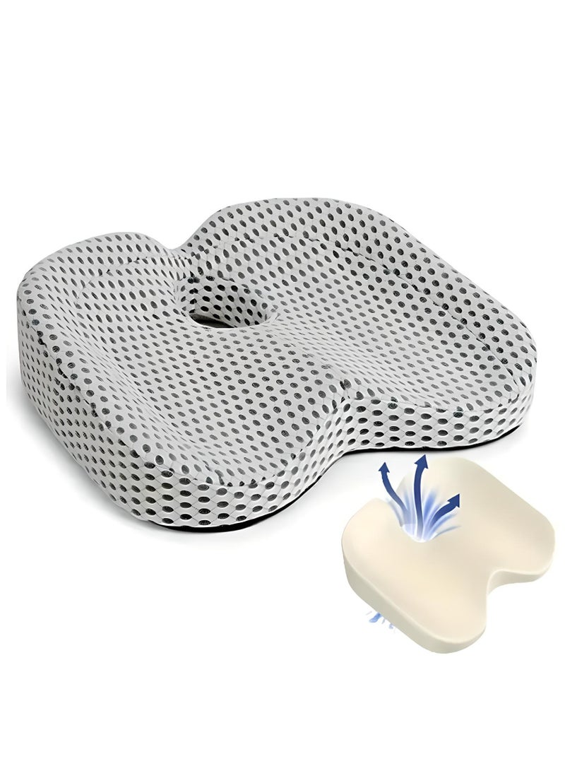 بيوينتي Orthopedic Memory Foam Seat Cushion – Breathable Non-Slip Chair Pad for Tailbone  Sciatica Pain Relief, Ideal for Office, Car, Wheelchair  Home White - Image 1