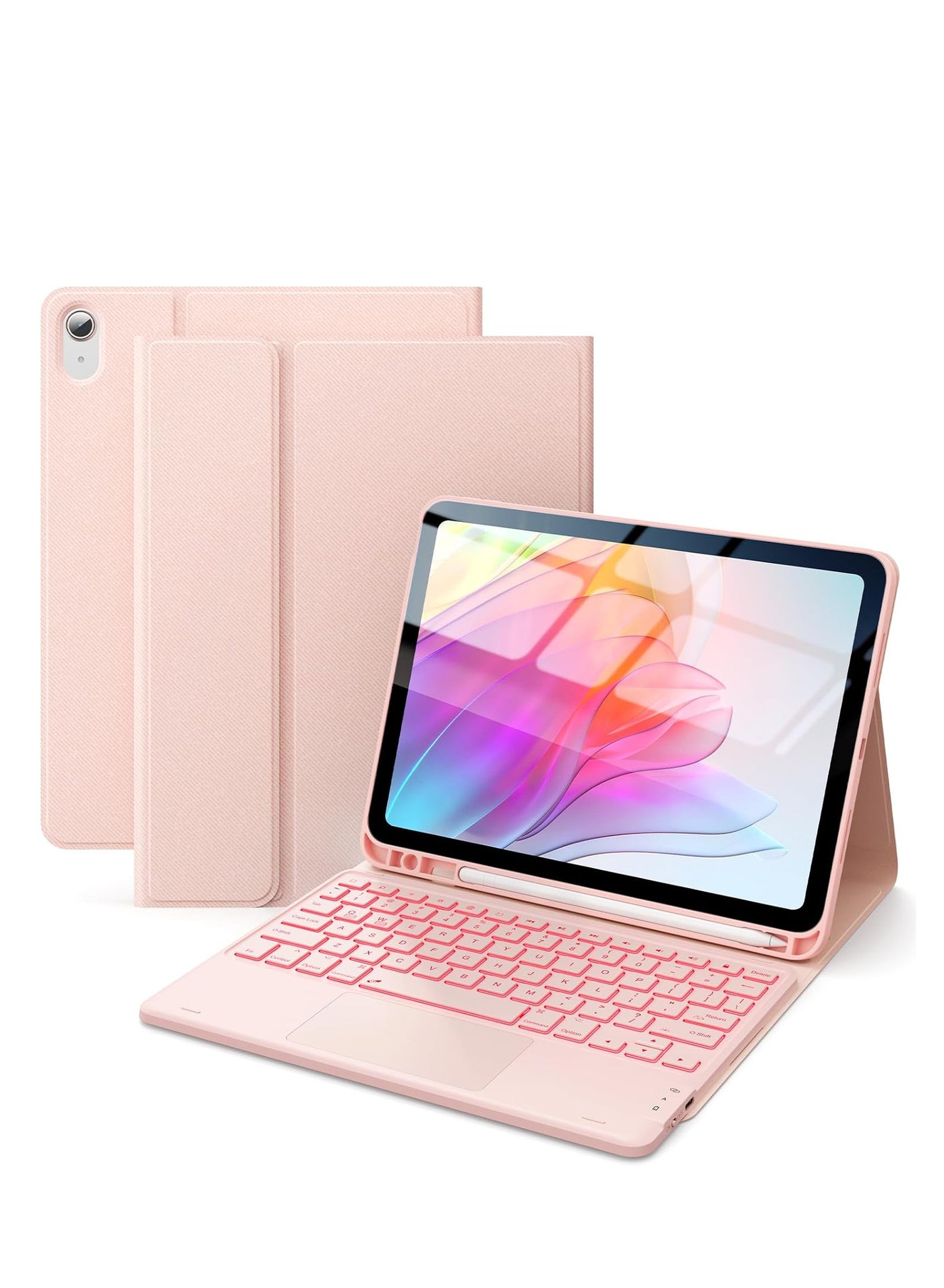 Arabic/English Keyboard Case for iPad (A16) 11th/10th Gen (2025/2022), 7-Color Backlight, Multi-Touch Trackpad, Flip Stand Case with Pencil Holder, 2 Bluetooth Channels