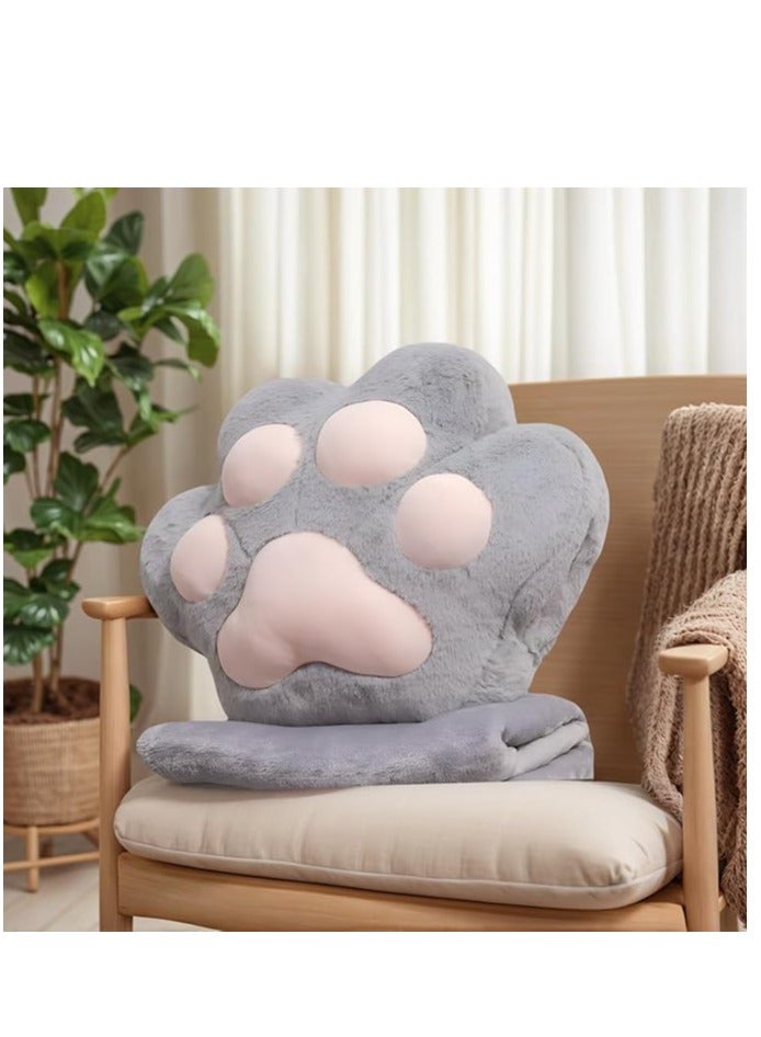 2 في 1 رمي مجموعة وسادة ، وسادة أريكة كاف القط + بطانية النوم ، وسادة ناعمة مع تصميم دافئ لليد لكرسي أريكة السرير ، وسادة كاف القط الجميلة والبطانية الفاخرة للمكتب المنزلي غرفة مكيفة الهواء للسيارة (رمادي) - Image 1