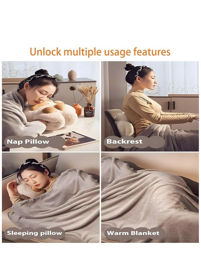 2 في 1 رمي مجموعة وسادة ، وسادة أريكة كاف القط + بطانية النوم ، وسادة ناعمة مع تصميم دافئ لليد لكرسي أريكة السرير ، وسادة كاف القط الجميلة والبطانية الفاخرة للمكتب المنزلي غرفة مكيفة الهواء للسيارة (رمادي) - Image 2