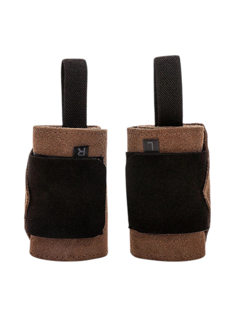 Gym Wrist Wraps Pair - Genuine Leather Anti Slip Support - Brown