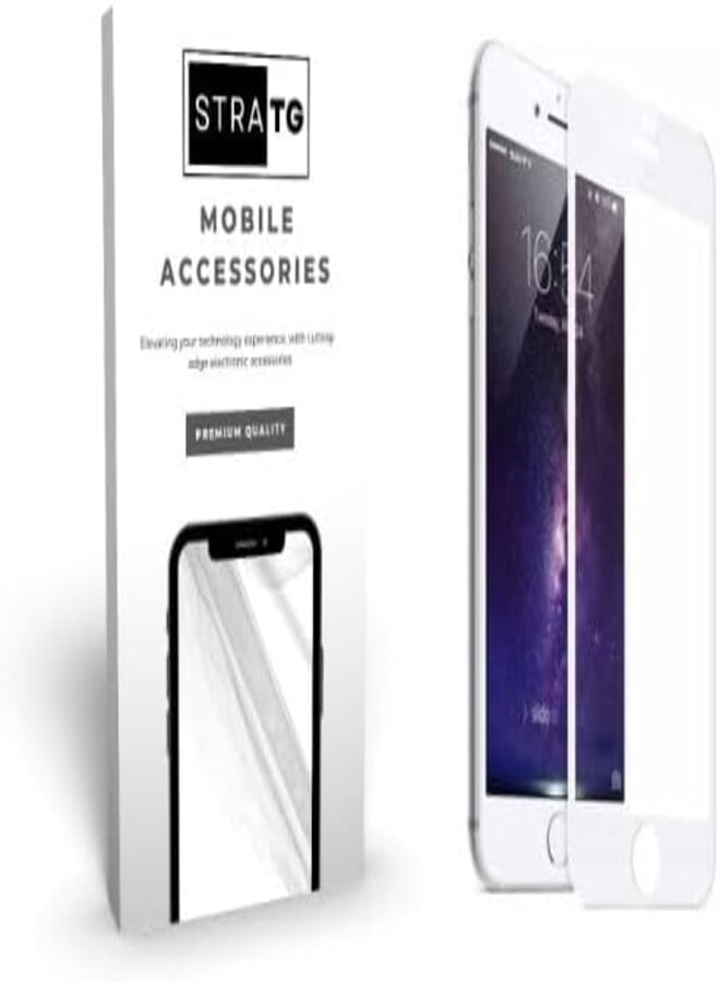 StraTG iPhone 6 Plus / 6S Plus / 7 Plus / 8 Plus Glass Screen Protector - Crystal Clear Protection for Your Smartphone Display - White Frame