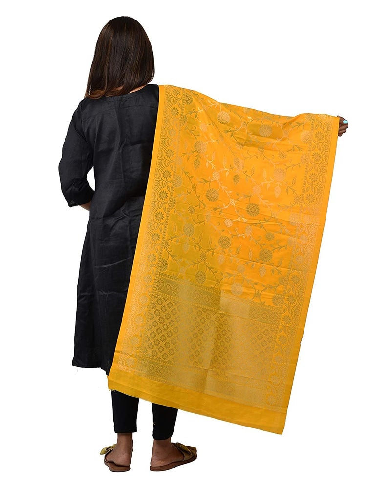 GRANTH ENTERPRISE Women's Dupatta For Indian wear Jacquard Banarasi Art Silk Printed Zari & Resham Work Woven Only Dupatta/Chunni For Women Gorgeous Printed Designer Chunni (FREE SIZE, YELLOW) - Image 2