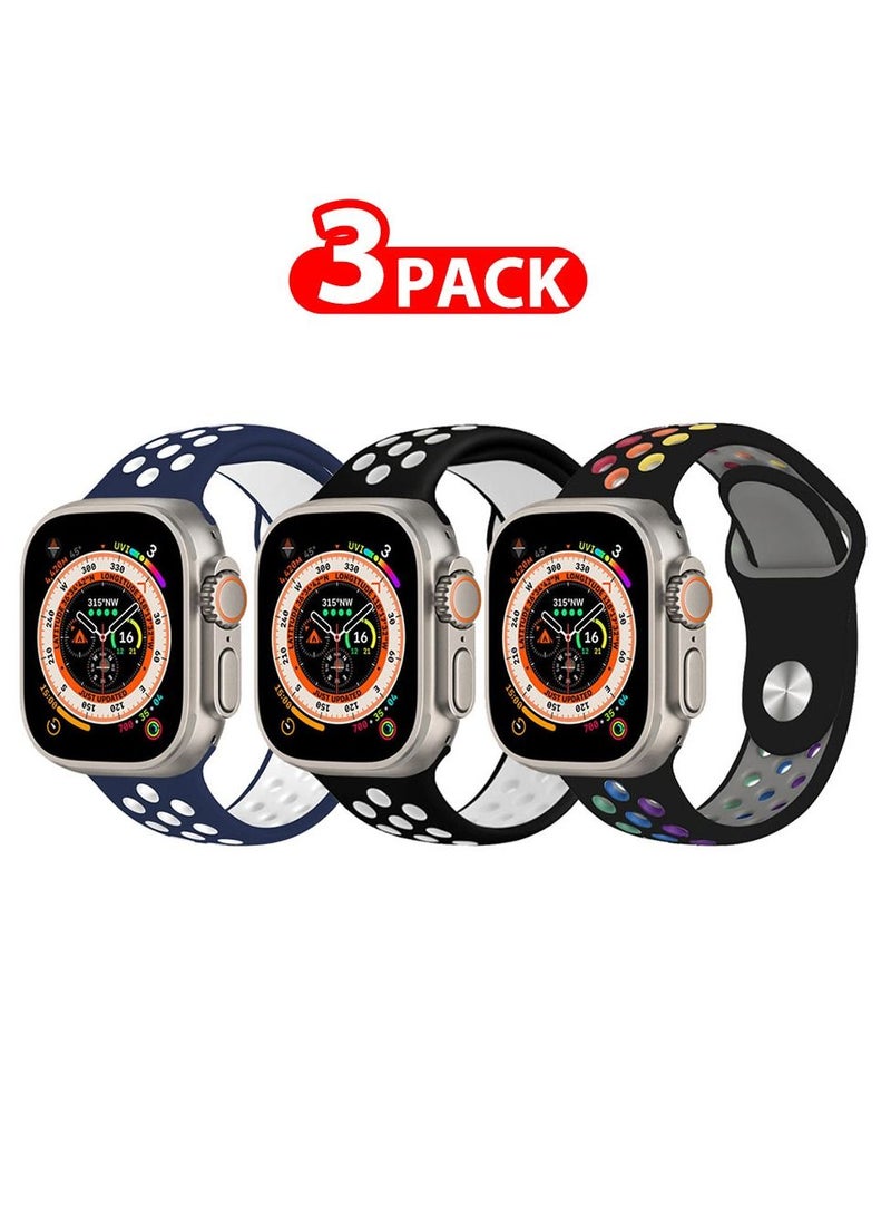CATANES - 3 Pack For Apple Watch 49mm 45mm 44mm 42mm Silicone Sport Band Nike Strap Compatible With iWatch Series Ultra/8/7/SE/6/5/4/3/2/1 - Image 1