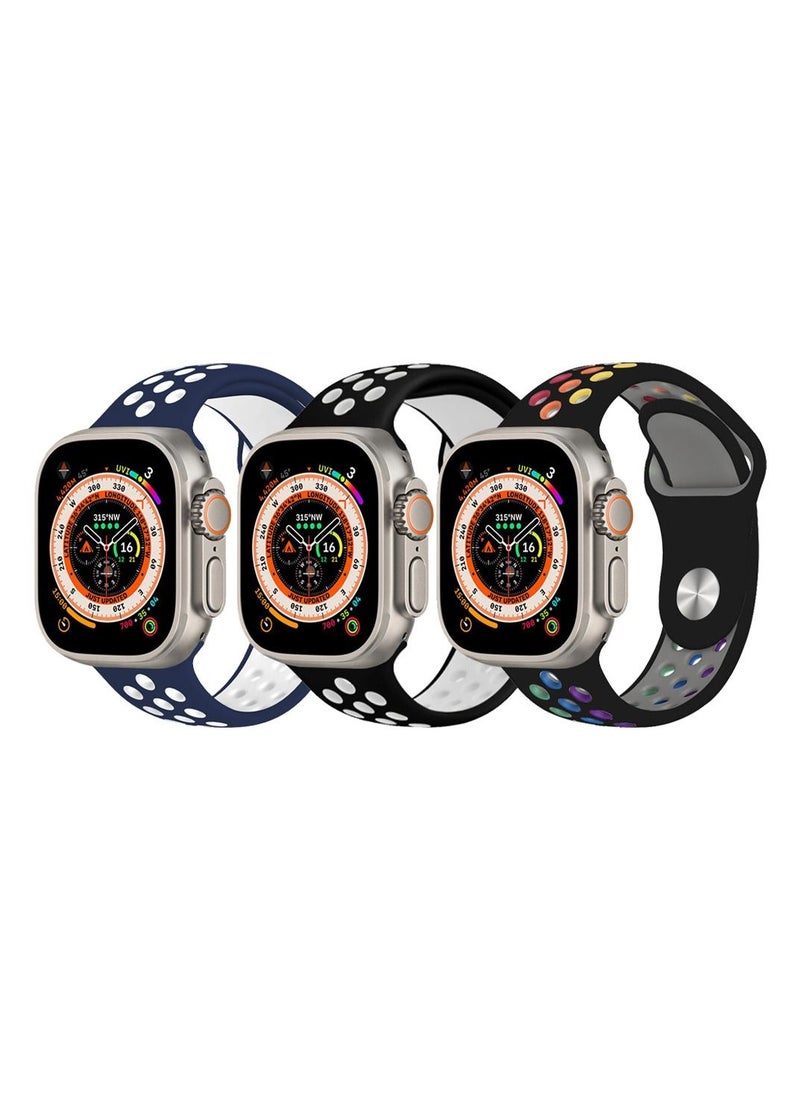 CATANES - 3 Pack For Apple Watch 49mm 45mm 44mm 42mm Silicone Sport Band Nike Strap Compatible With iWatch Series Ultra/8/7/SE/6/5/4/3/2/1 - Image 1