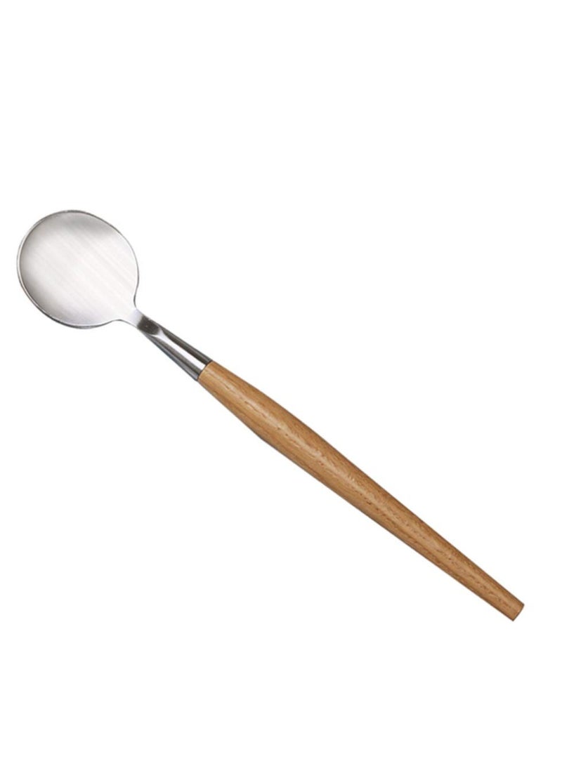 SYOSI Stainless Steel Salad Spoon with Wooden Handle Scoop Food Serving Spoon for Home Party - Image 1