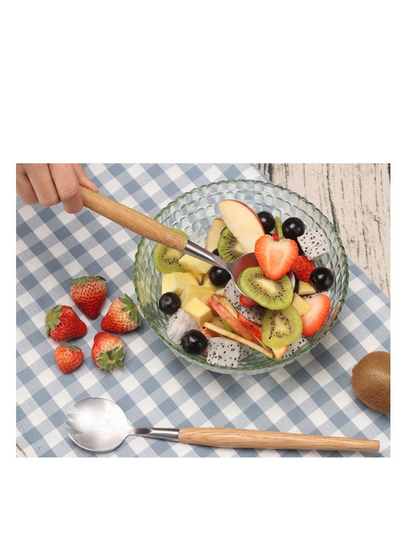 SYOSI Stainless Steel Salad Spoon with Wooden Handle Scoop Food Serving Spoon for Home Party - Image 5