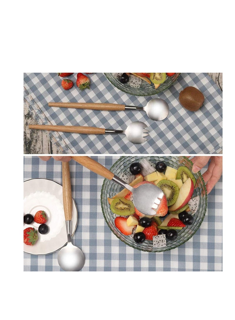 SYOSI Stainless Steel Salad Spoon with Wooden Handle Scoop Food Serving Spoon for Home Party - Image 4