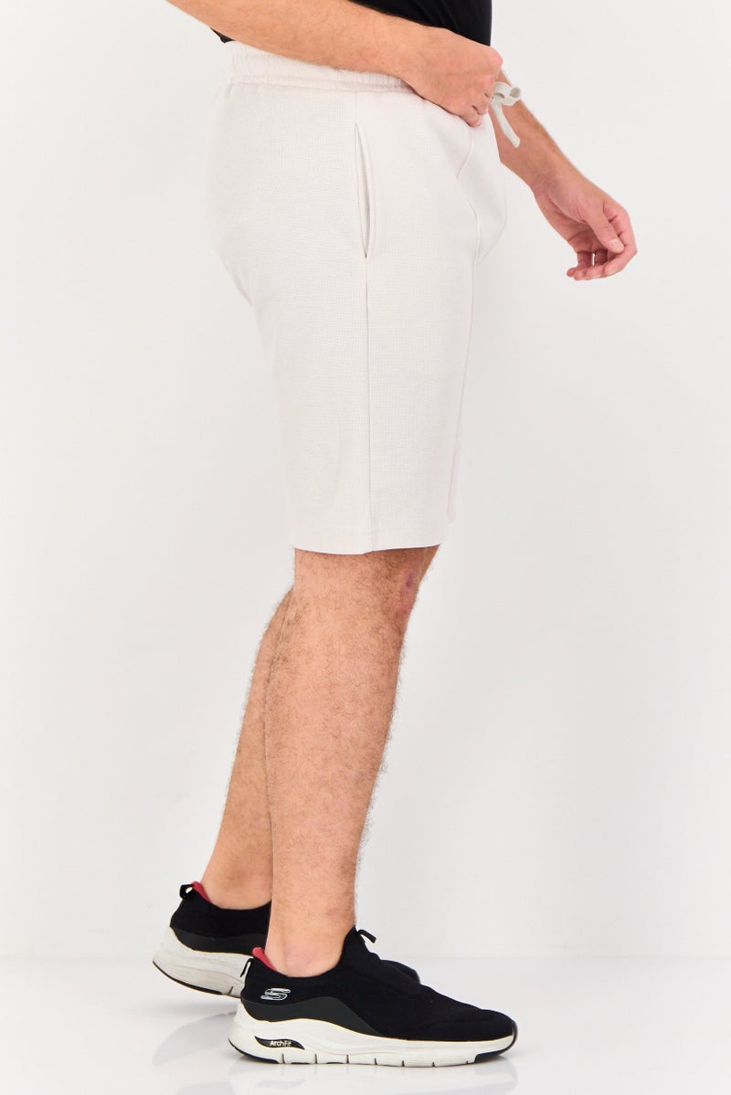 Algspar Men Textured Basic Shorts, Ivory - Image 4