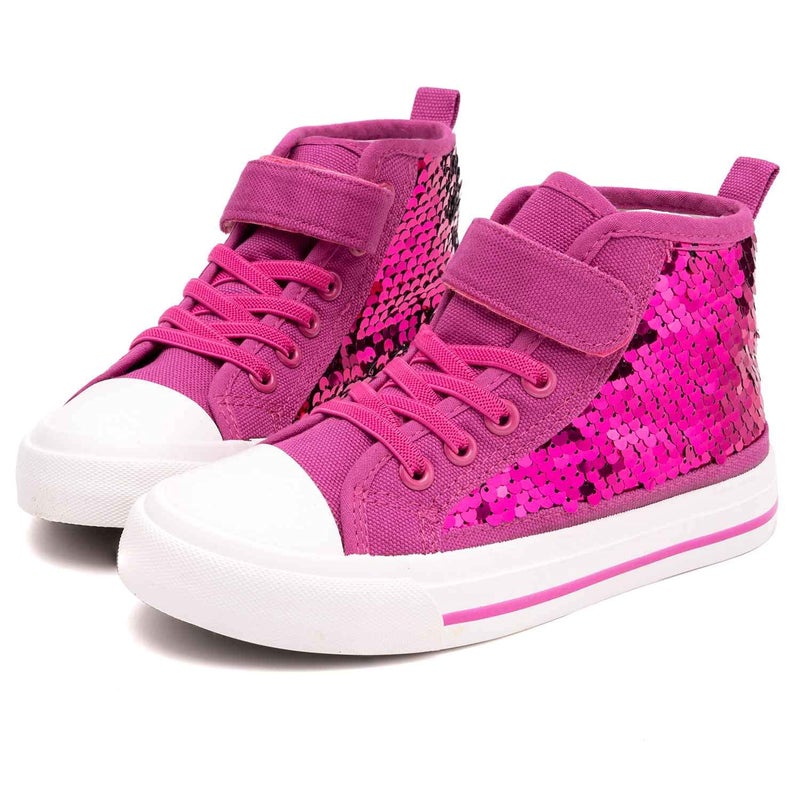 Toandon Girls Kids Canvas Shoes Sneakers for Toddler Color Change Flipping Sequins Glitter Sparkle Slip On High Top Adjustable Hook Loop Straps Velcro Non-Slip Lightweight Walking Pink Size 10 - Image 1