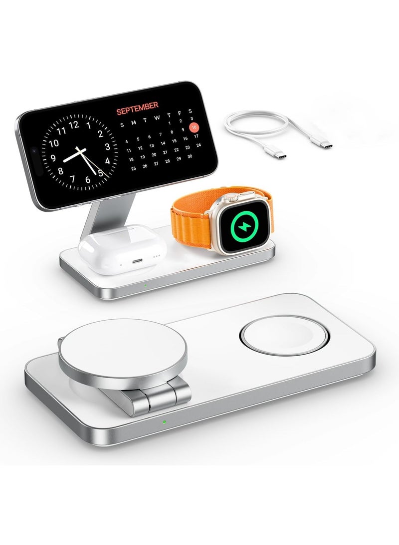 XICEN Foldable 3 in 1 Wireless Charging Station, Magnetic Wireless Charger Station for iPhone  16 15 14 13 12 Series, Airpods Pro, Apple Watch Ultra  - Image 1