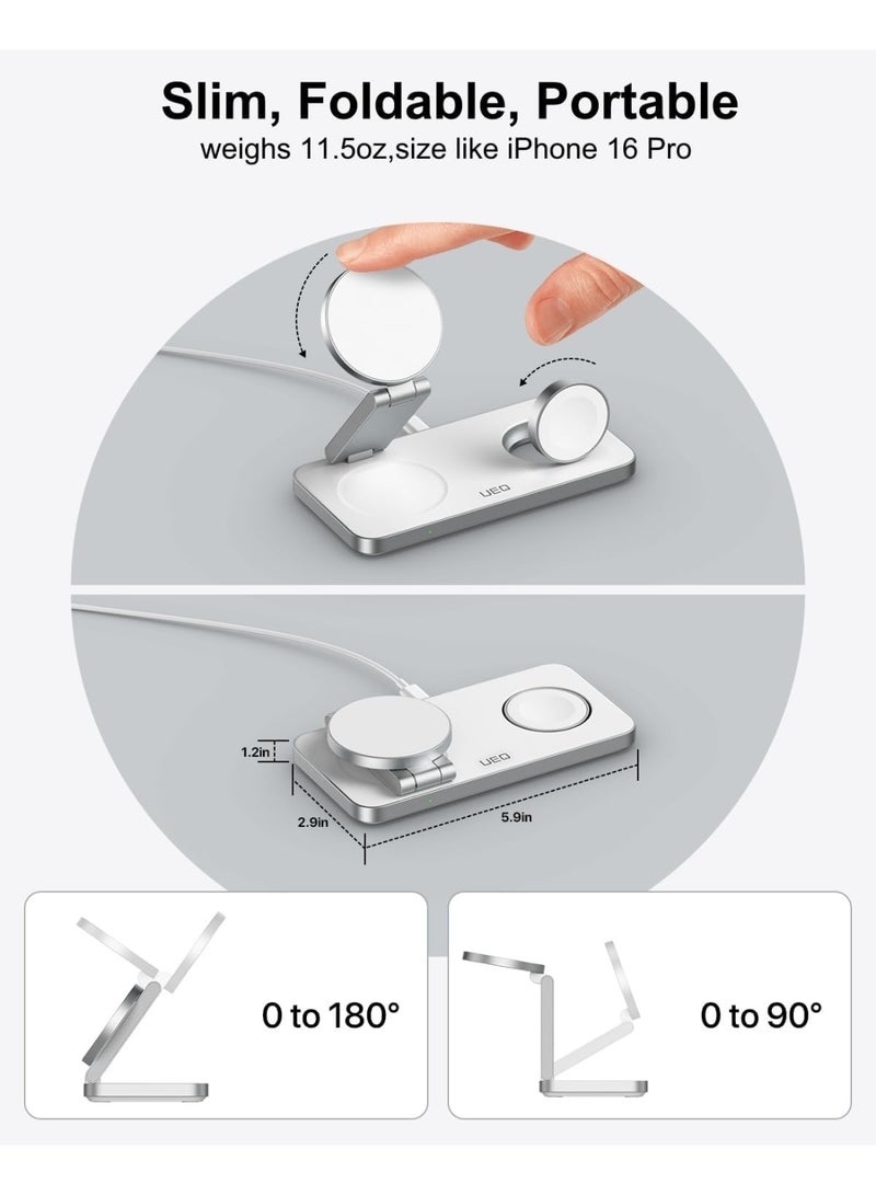 XICEN Foldable 3 in 1 Wireless Charging Station, Magnetic Wireless Charger Station for iPhone  16 15 14 13 12 Series, Airpods Pro, Apple Watch Ultra  - Image 3