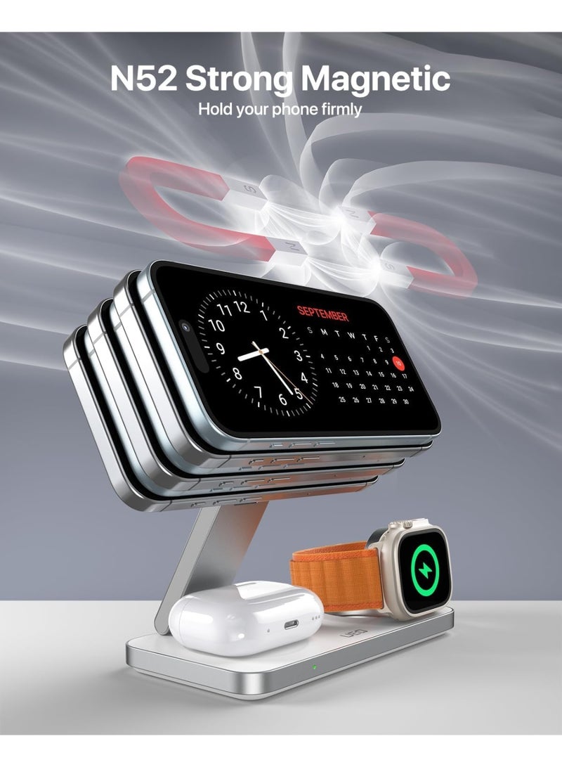 XICEN Foldable 3 in 1 Wireless Charging Station, Magnetic Wireless Charger Station for iPhone  16 15 14 13 12 Series, Airpods Pro, Apple Watch Ultra  - Image 4