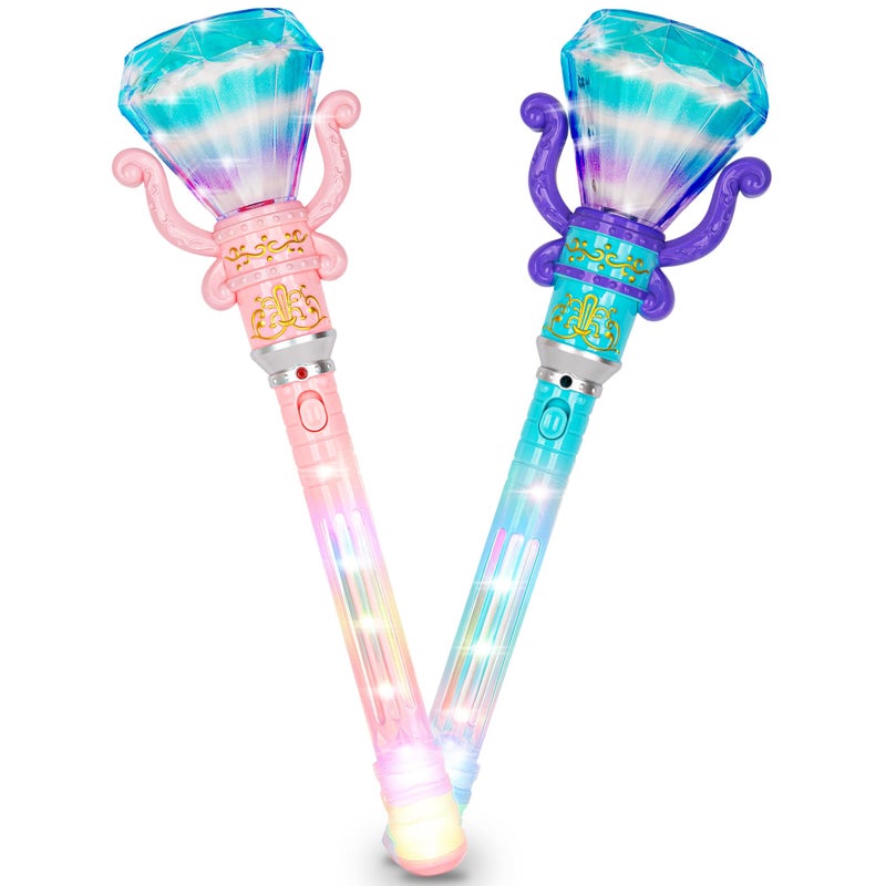 ArtCreativity Light Up Princess Wands for Kids Set of 2 14 Long Pink and Blue Fairy Wands with Spinning LEDs Batteries Included Light Up Wand for Girls and Boys Perfect Pretend Play Toys - Image 2