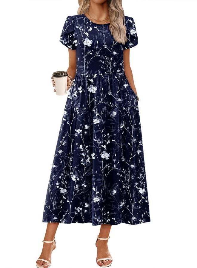 zeagoo Womens Summer Casual Dress Bohemian Floral Short Sleeve A Line Long Maxi Beach Vacation Travel Dresses 2026, Sf180, M - Image 1