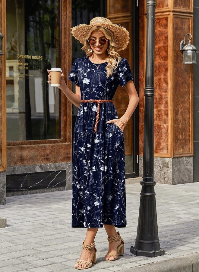 zeagoo Womens Summer Casual Dress Bohemian Floral Short Sleeve A Line Long Maxi Beach Vacation Travel Dresses 2026, Sf180, M - Image 5