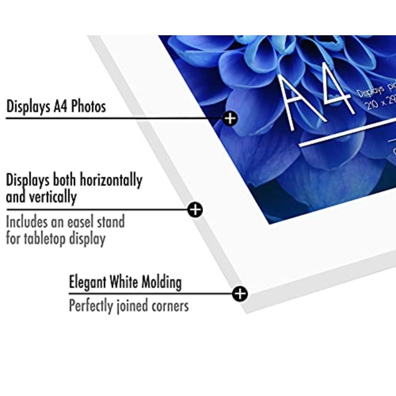 A4 Picture Frame in White - Engineered Wood with Shatter Resistant Glass - Horizontal and Vertical Formats for Wall and Tabletop - 8.3 x 11.7 in - Image 3