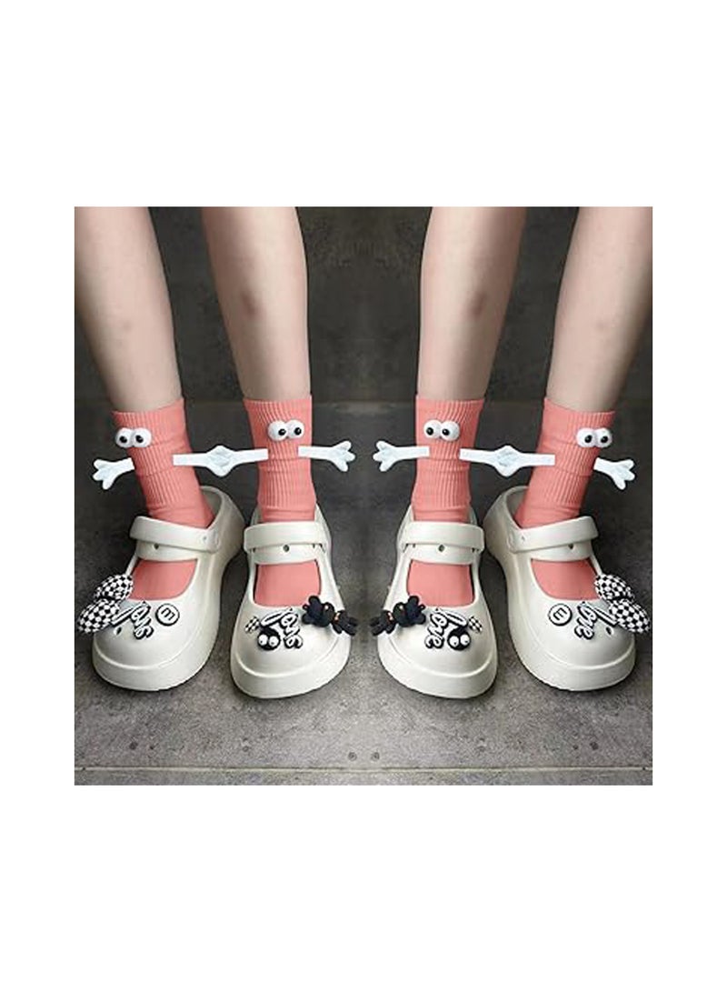 KASTWAVE 2 Pairs Hand Holding Socks, Couple Magnetic Socks, Holding Hands Socks, Novelty Unisex Socks with Hands Couple Socks, Funny Socks, Matching Couple Socks, Mid-Tube Socks (Peach Pink) - Image 3