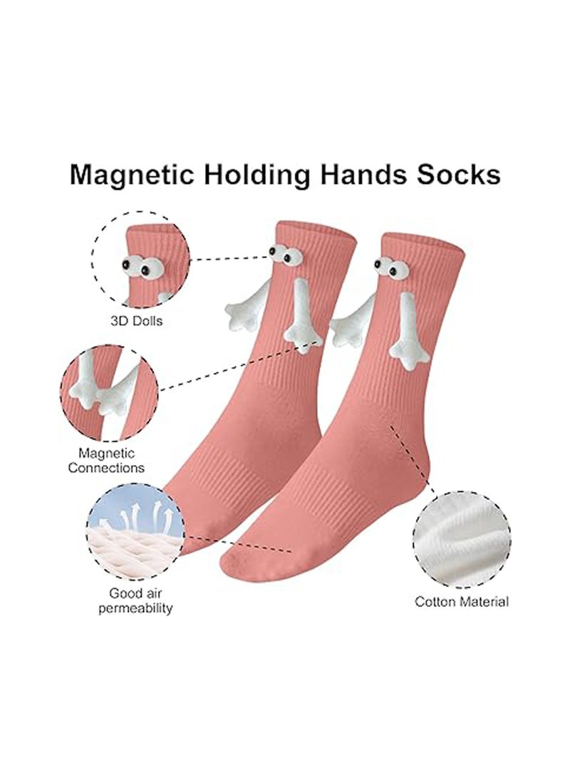 KASTWAVE 2 Pairs Hand Holding Socks, Couple Magnetic Socks, Holding Hands Socks, Novelty Unisex Socks with Hands Couple Socks, Funny Socks, Matching Couple Socks, Mid-Tube Socks (Peach Pink) - Image 2