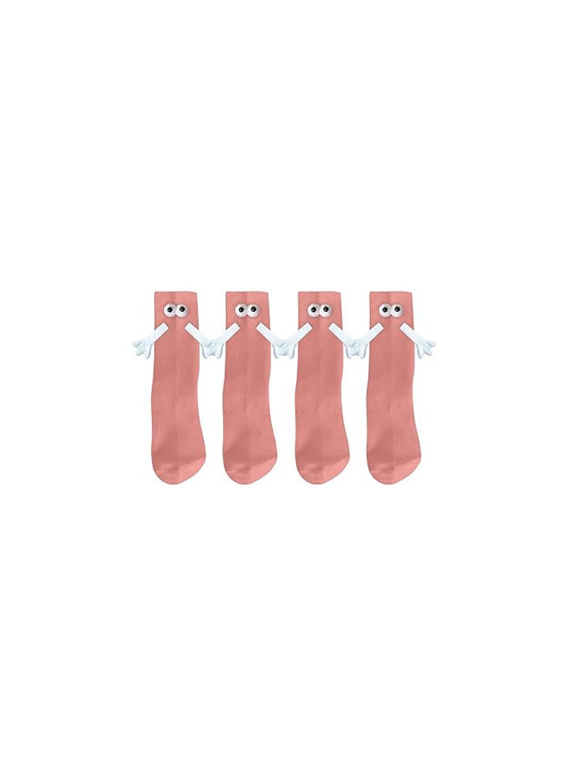 KASTWAVE 2 Pairs Hand Holding Socks, Couple Magnetic Socks, Holding Hands Socks, Novelty Unisex Socks with Hands Couple Socks, Funny Socks, Matching Couple Socks, Mid-Tube Socks (Peach Pink) - Image 1