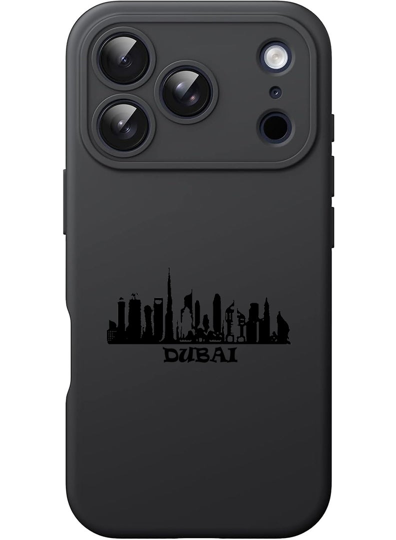Theodor Protective Slim Fit Case Liquid Silicone Cover with Full Body Protection Anti-Scratch Shockproof Case For Apple iPhone 17 Pro (Black) Dubai Skyline - Image 1