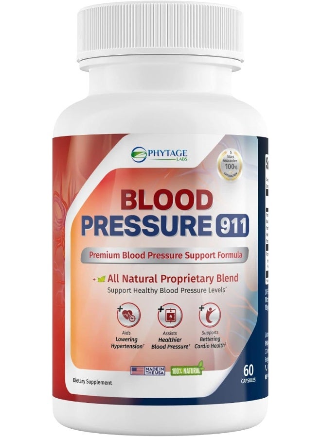 Phytage Labs Blood Pressure 911 Premium Supplement - BP Support Pills for Healthy Heart, Circulatory Health & Cardiovascular Support - Image 1
