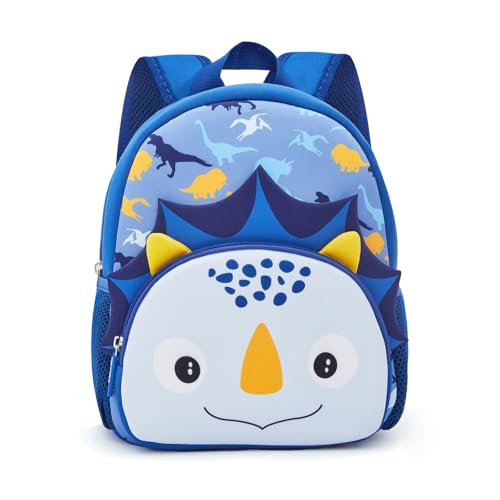 KK CRAFTS Preschool Backpack Toddler Neoprene Animal Schoolbag Lunch backpack for Kids Boys Dinosaur(Blue Triceratops) - Image 1