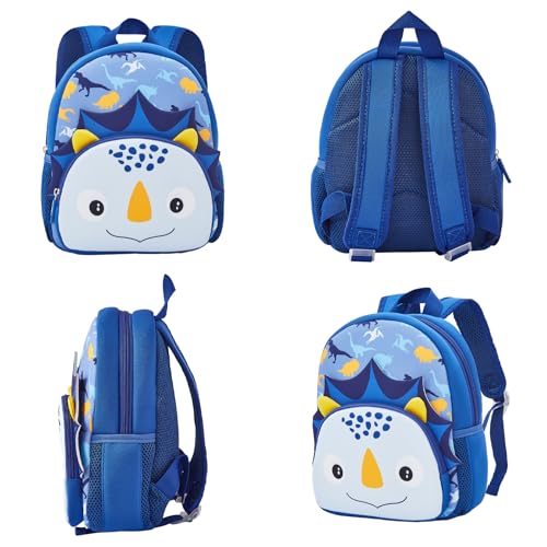 KK CRAFTS Preschool Backpack Toddler Neoprene Animal Schoolbag Lunch backpack for Kids Boys Dinosaur(Blue Triceratops) - Image 4