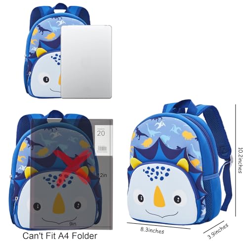 KK CRAFTS Preschool Backpack Toddler Neoprene Animal Schoolbag Lunch backpack for Kids Boys Dinosaur(Blue Triceratops) - Image 3