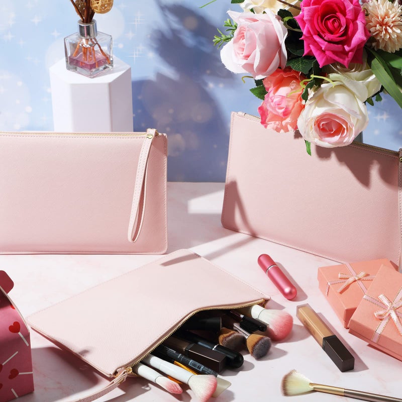 Amylove Amylove 6 Pieces Bridesmaid Clutch Bag Wristlet Wallet for Women PU Leather Purse Zipper Makeup Bag Handbag for Bridal Shower Wedding Bridesmaid Gifts (Pink)  - Image 3