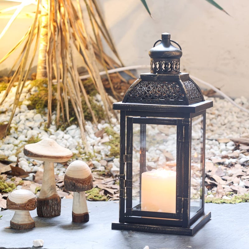DECORKEY Lanterns Decorative IndoorOutdoor 144 Large Black Square Hanging Lanterns Vintage Metal Candle Holder for Outdoor Patio Front Door Porch Wedding Party Decor