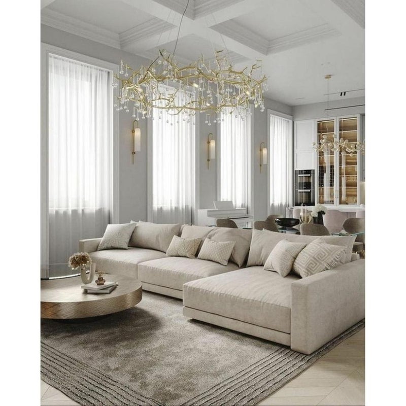 home house Corner sofa made of Swedish wood, Thai MDF, and beige linen - 300 x 200 x 80 x 80 cm - Image 1