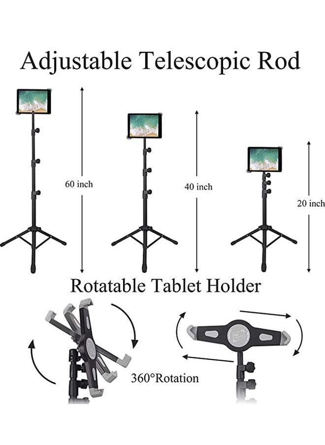 PADOM - Padom IPad and Mobile Phone Tripod Stand,Height Adjustable 20 to 60 Inch with 360 Degree Rotating Tablet Holder for iPad Air,iPad Pro and More 9.5 to 14.5 Inch Tablets, Coming with Carrying Bag - Image 1