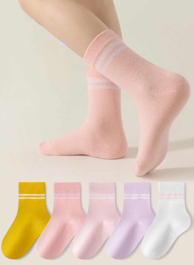 شيبشيب 5 أزواج من الجوارب الرياضية اللطيفة للبنات بطول متوسط مع خطوط ريترو - Image 1