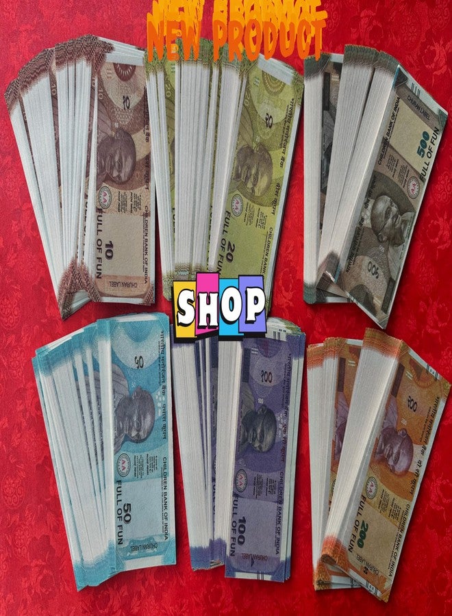 MSGH أوراق نقدية هندية مقلدة من MSGH للأطفال، ١٠٠ وحدة من كل فئة، جميع الفئات الجديدة: ١٠، ٢٠، ٥٠، ١٠٠، ٢٠٠، ٥٠٠، عملة اصطناعية، ألعاب رائجة لعام ٢٠٢٣، متعددة الألوان - Image 3