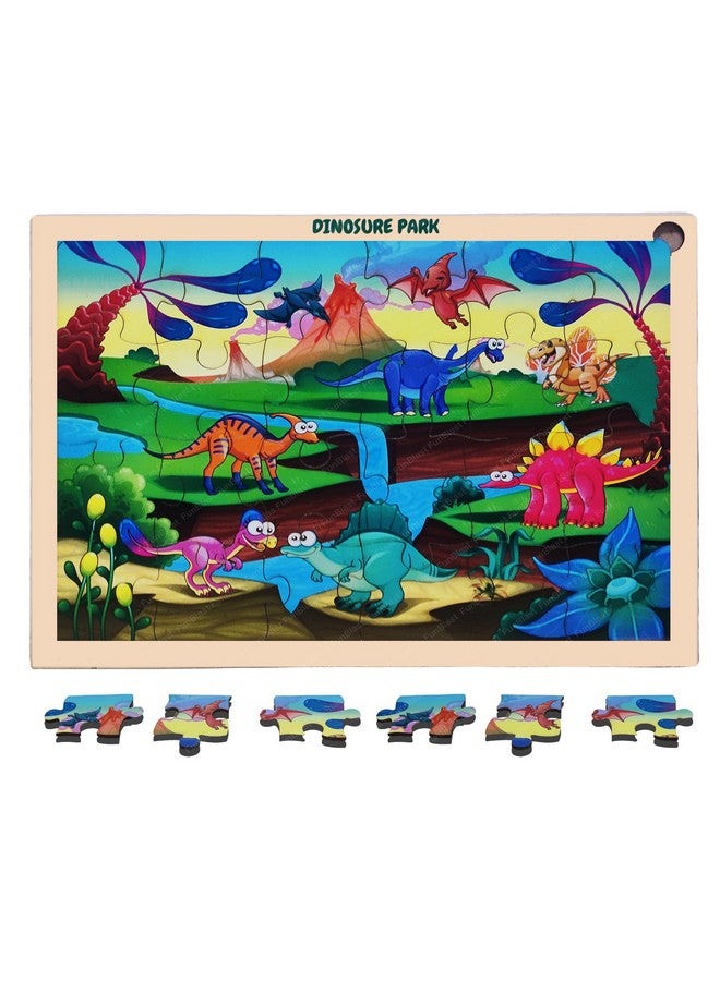 FunBlast Wooden Jigsaw Puzzles for Kids - Paperless Wooden Jigsaw Puzzle Set DIY Floor Puzzles for Boys & Girls Learning Educational Toys for Children (28 Pieces; Multicolor) (Dinosaur Park)