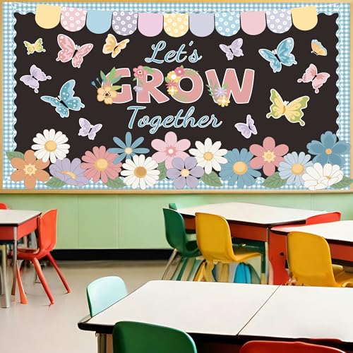 Polaxium Spring Bulletin Board Set Spring Classroom Decorations Let’s Grow Together Inspirational Bulletin Board Flower Cutouts for Home School Office Chalkboard Whiteboard Wall Window Door Decor Supplies - Image 2